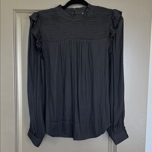 LOFT Charcoal Ruffled Blouse